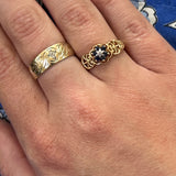 "Venus" 10K Yellow Gold Sapphire and Diamond Openwork Filigree Floral Ring Estate