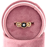 "Venus" 10K Yellow Gold Sapphire and Diamond Openwork Filigree Floral Ring Estate