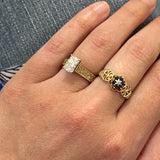 "Venus" 10K Yellow Gold Sapphire and Diamond Openwork Filigree Floral Ring Estate