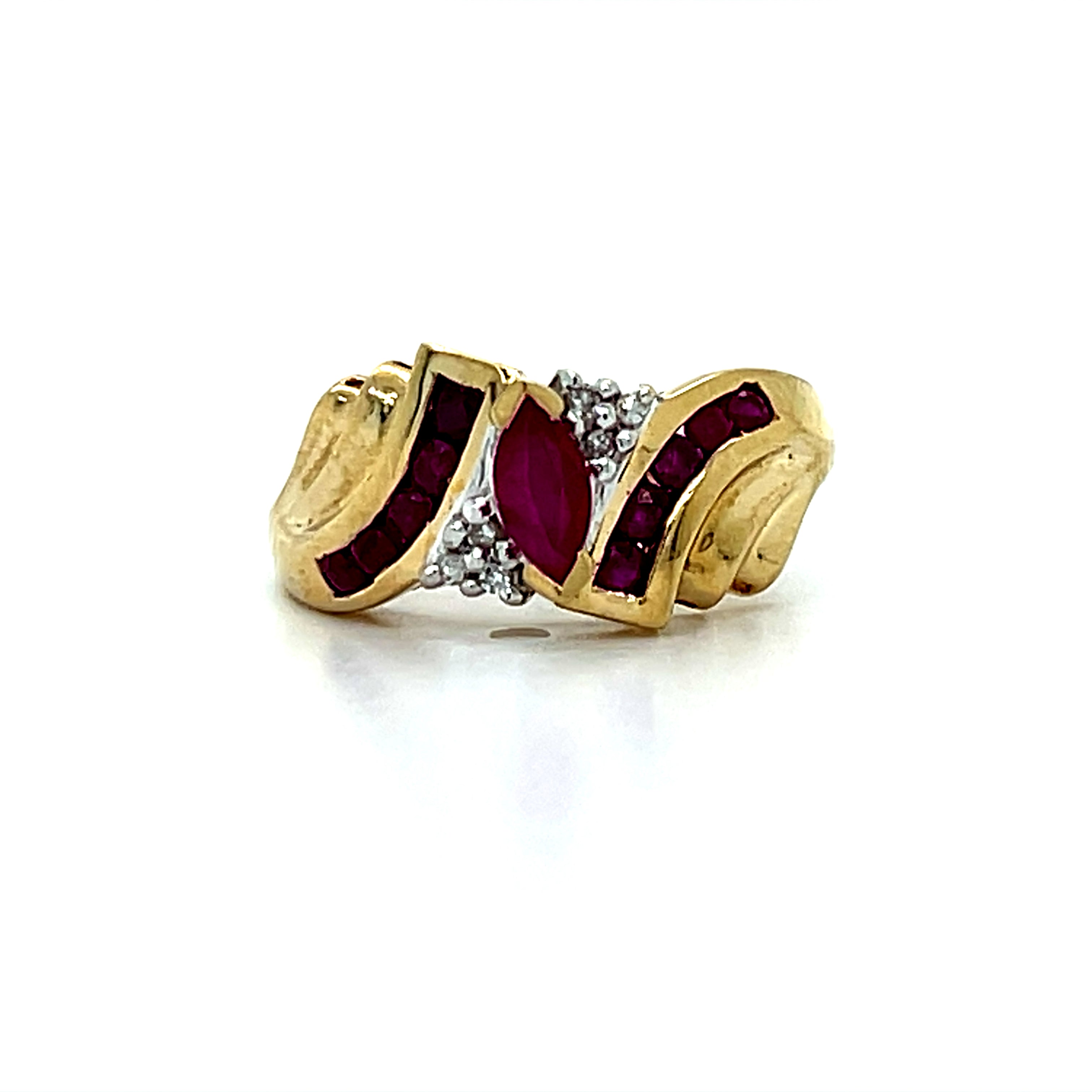 "Violaine" 10K Yellow Gold Ruby and Diamond Ring Estate