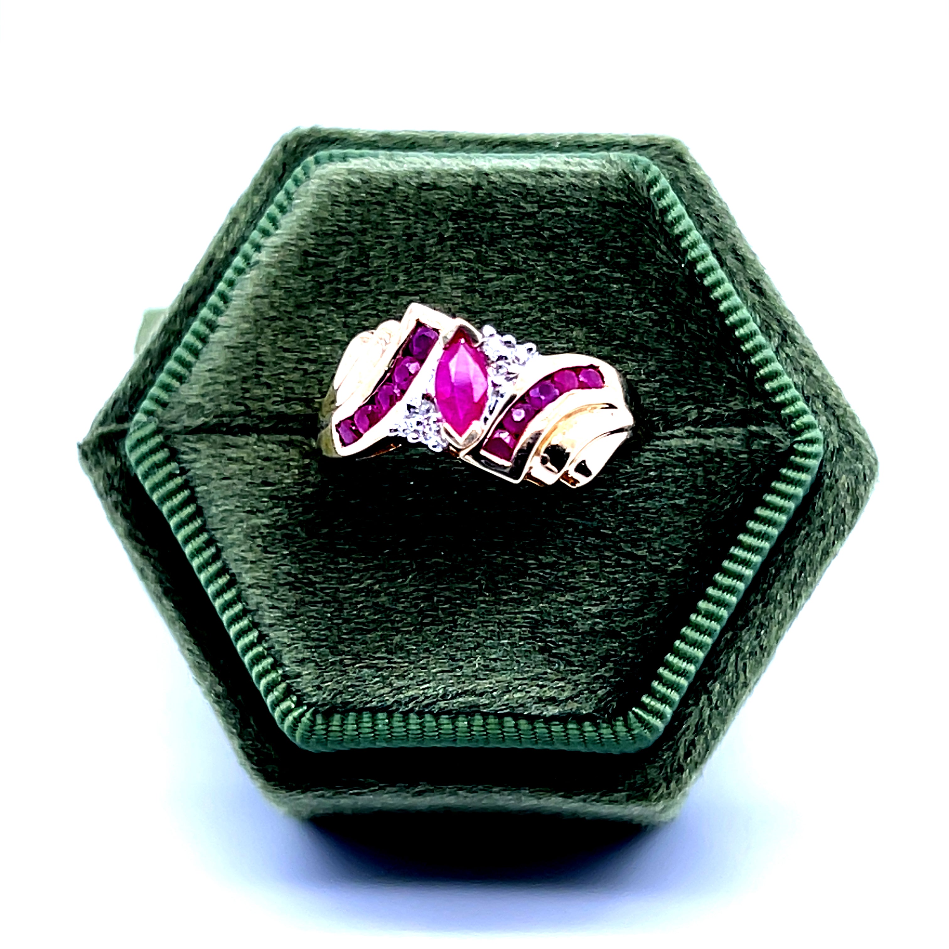 "Violaine" 10K Yellow Gold Ruby and Diamond Ring Estate