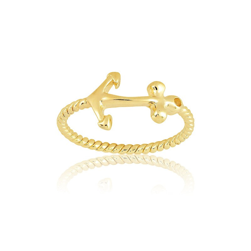Silver Gold Plated Anchor Ring with Rope Band Size 7