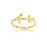Silver Gold Plated Anchor Ring with Rope Band Size 7