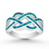 Sterling Silver Blue Inlay Opal Open Weave Design Ring Size 8