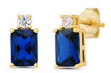 Sterling Silver Yellow Gold Plated ~7x5mm Blue and White Cubic Zirconia Earrings