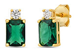 Sterling Silver Yellow Gold Plated ~7x5mm Green and White Cubic Zirconia  Earrings