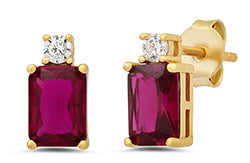 Sterling Silver Yellow Gold Plated ~7x5mm Red and White Cubic Zirconia Earrings