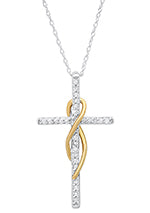 10K Yellow Gold 0.15 Carat Total Weight Diamond Twisted Cross Necklace