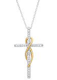 10K Yellow Gold 0.15 Carat Total Weight Diamond Twisted Cross Necklace