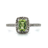 10K White Gold Rectangular Checkerboard Cut Peridot and Diamond Ring