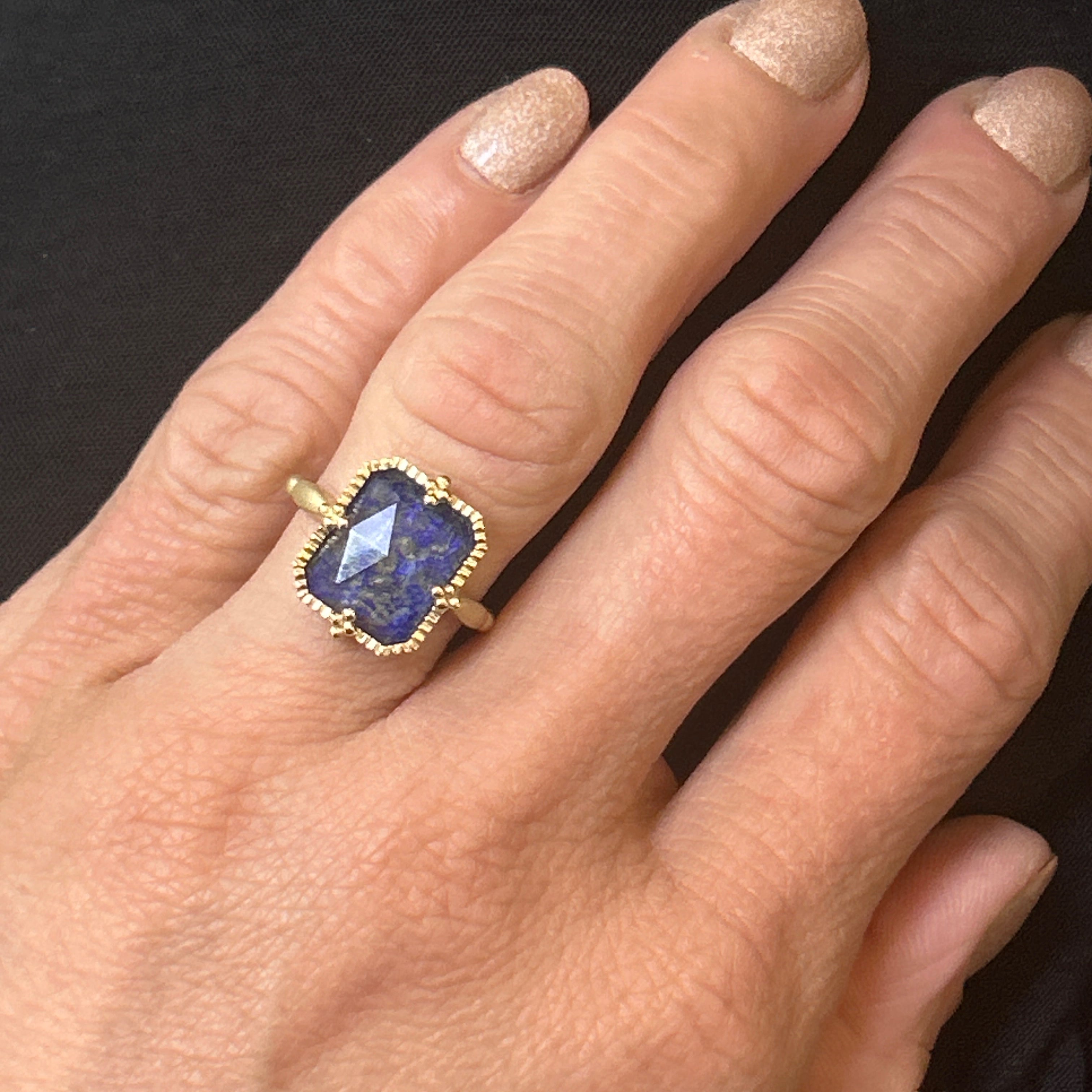 Yellow Gold Lapis Etruscan Ring