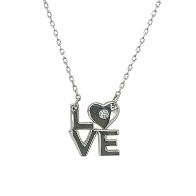 Silver Cubic Zirconia “Love” Necklace