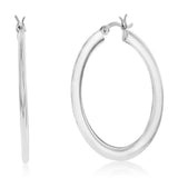 Silver Rhodium Plated 40mm Polished Flat Hoop Earrings