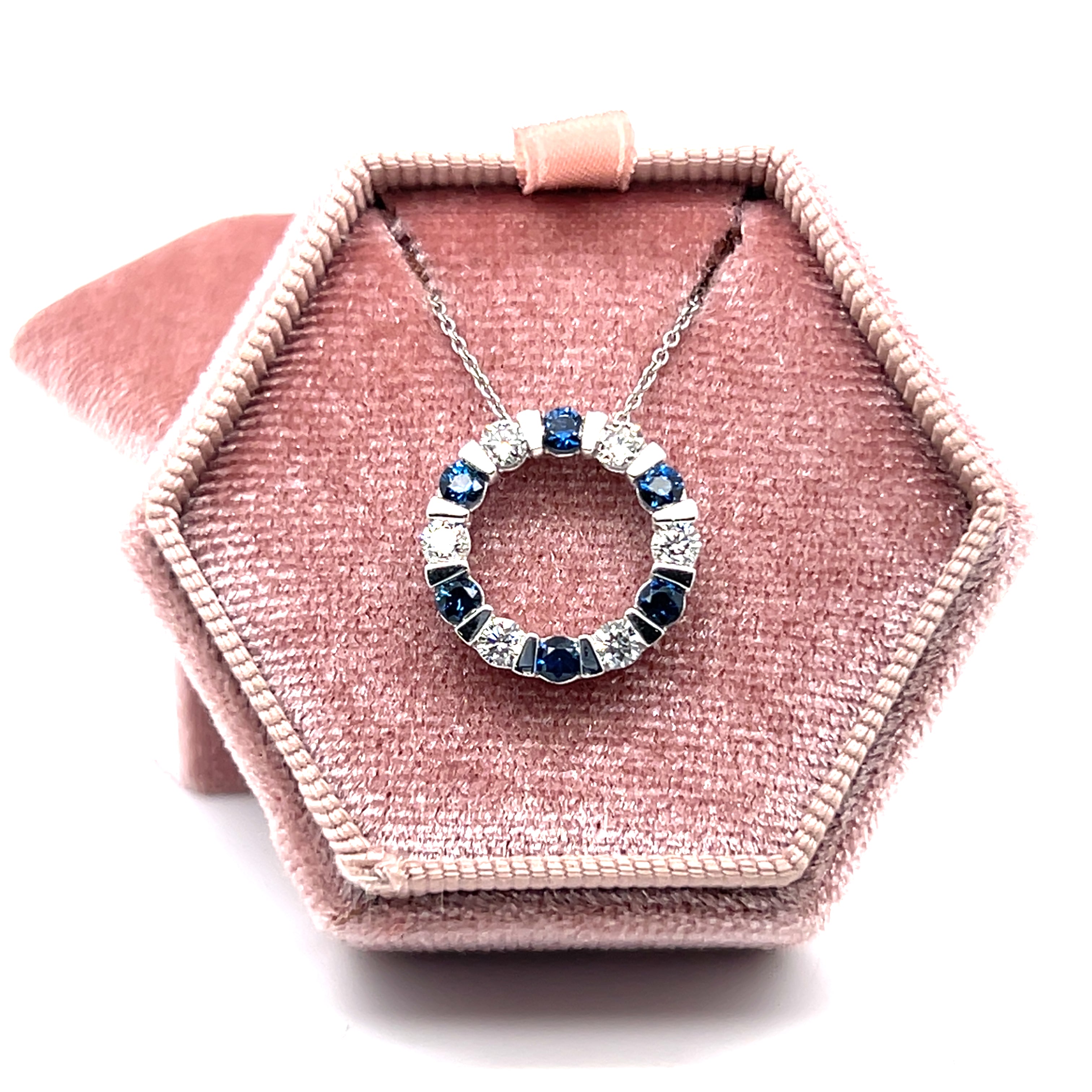 White Gold Sapphire and Diamond Circle Pendant