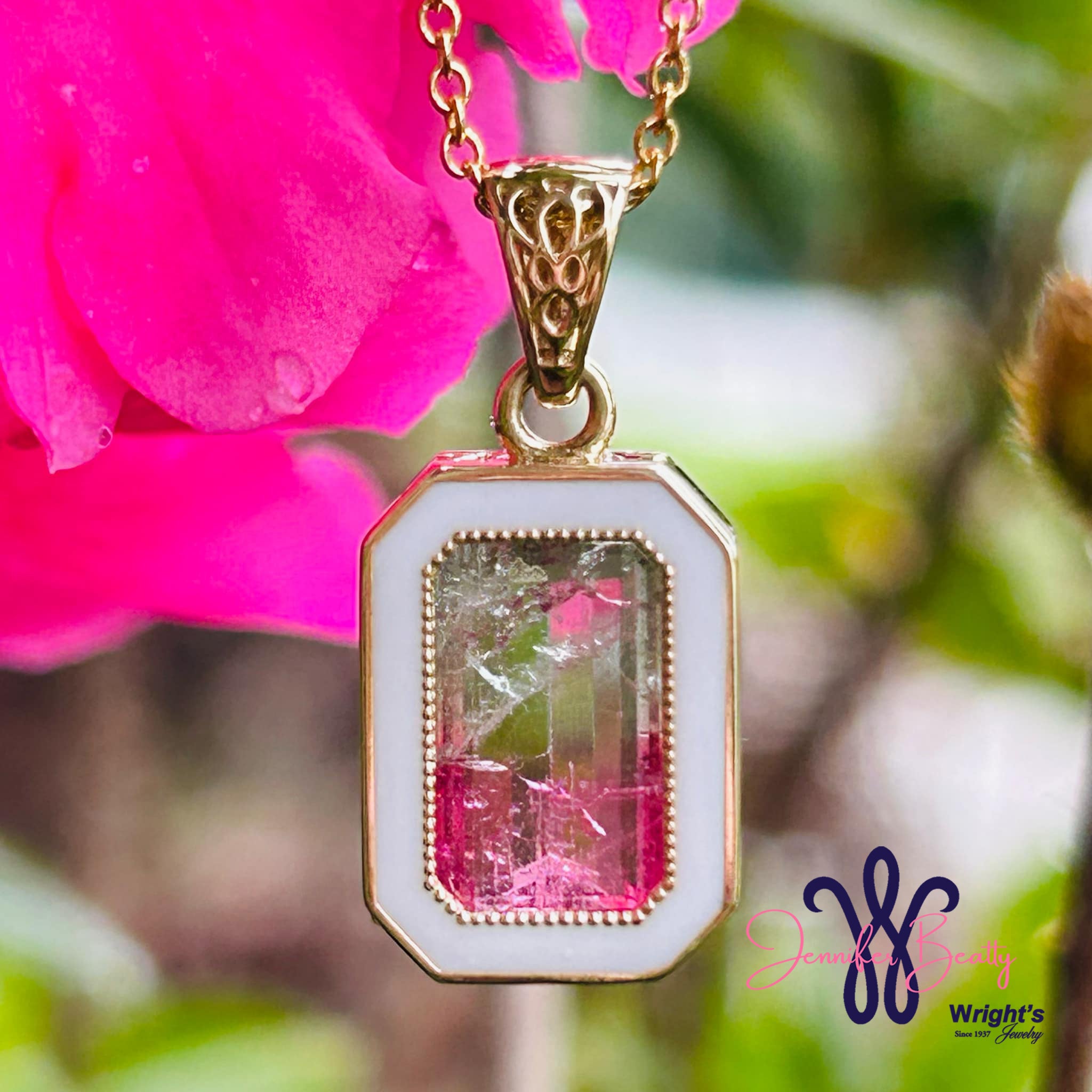 Canvas of Vines – Custom Tourmaline and Enamel Pendant Custom Wright's Jewelry Signature Design by Jennifer Beatty
