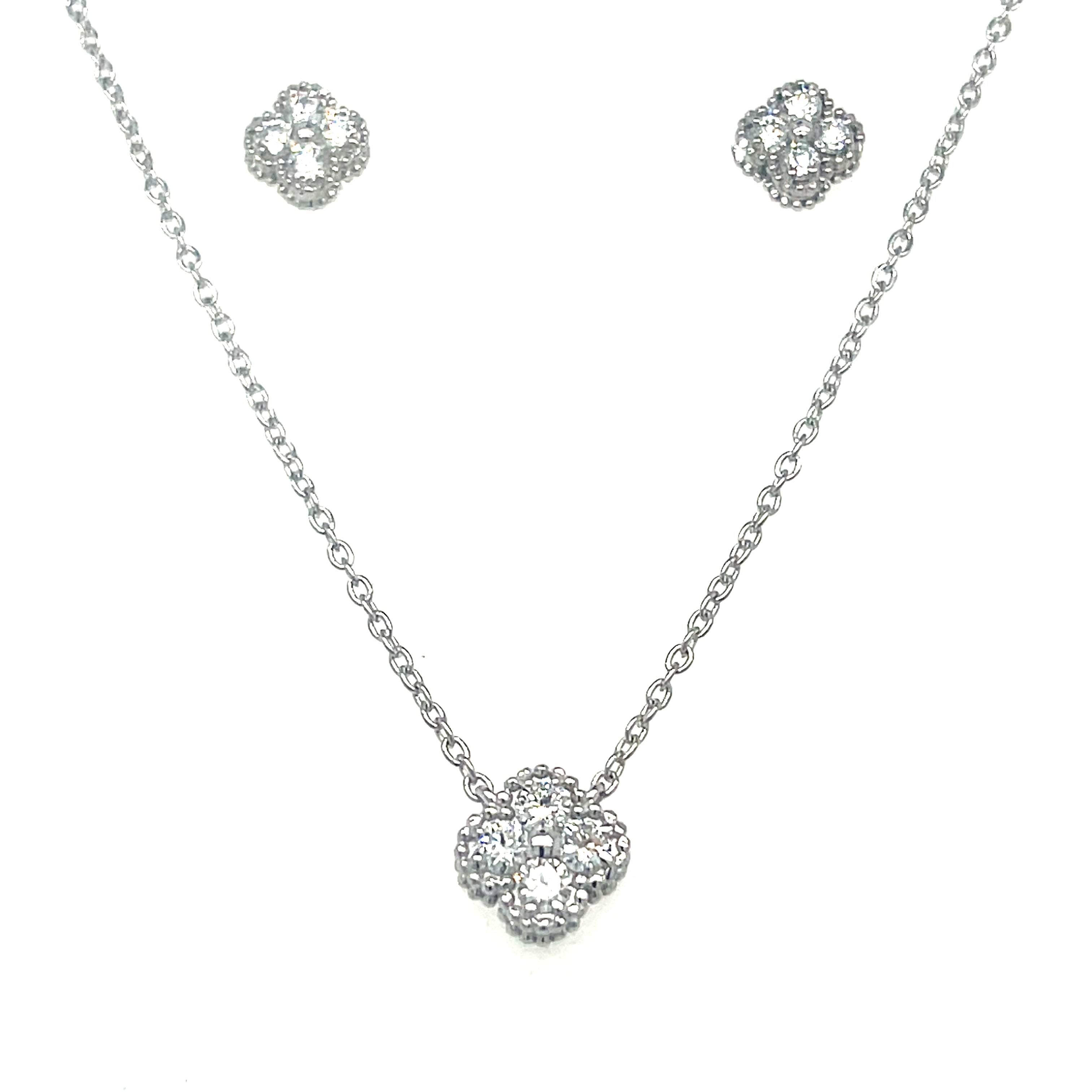 Silver Lab Grown Diamond Earrings and Necklace Set