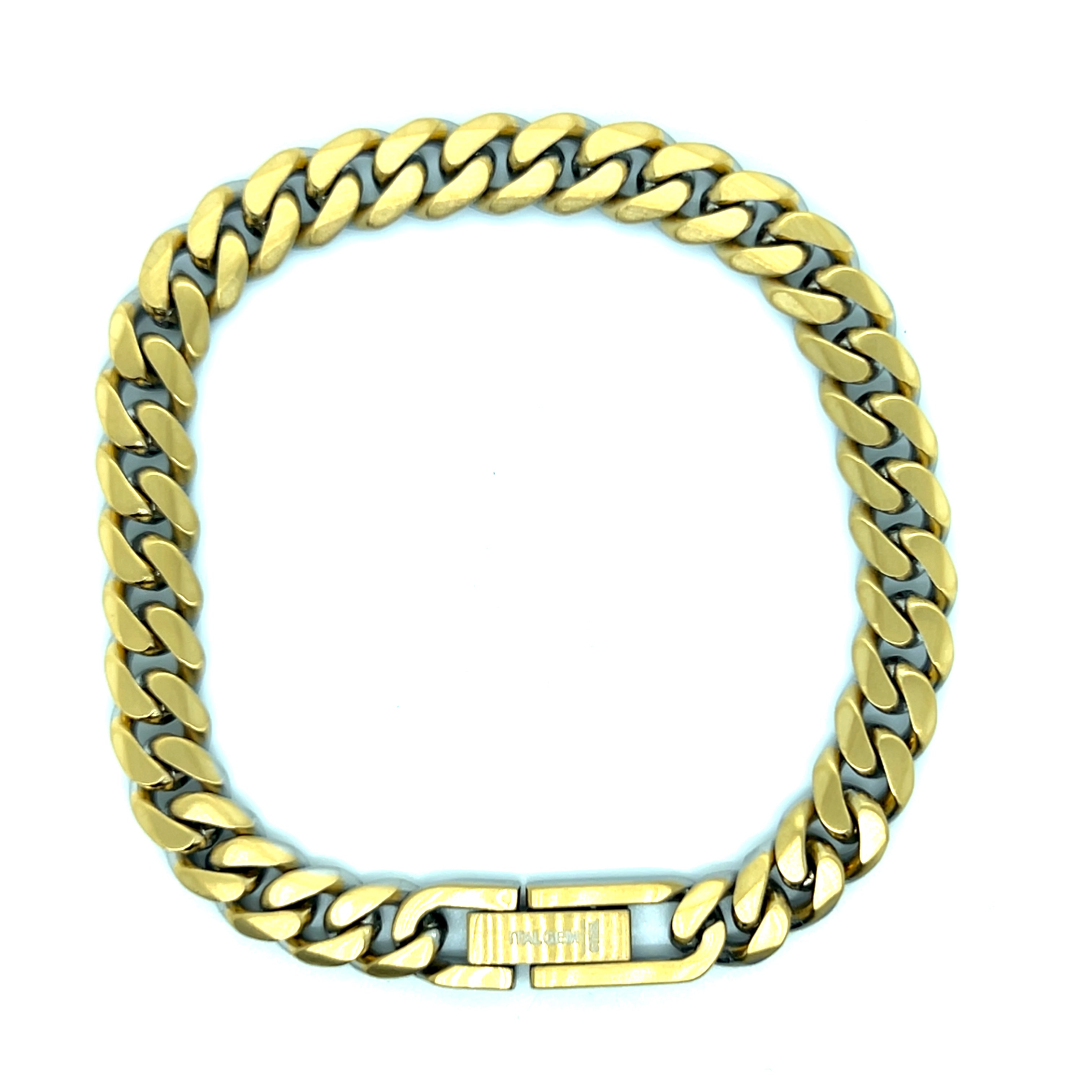 Stainless Steel Gold-IP Reversible Matte 7.7mm Curb-Link Bracelet 8"