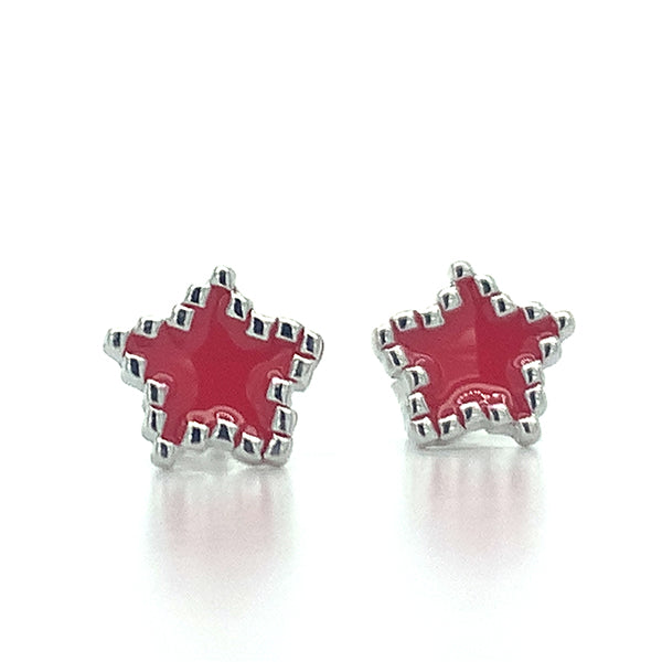 Silver Red Enamel Star Earrings – Little Girl Jewelry