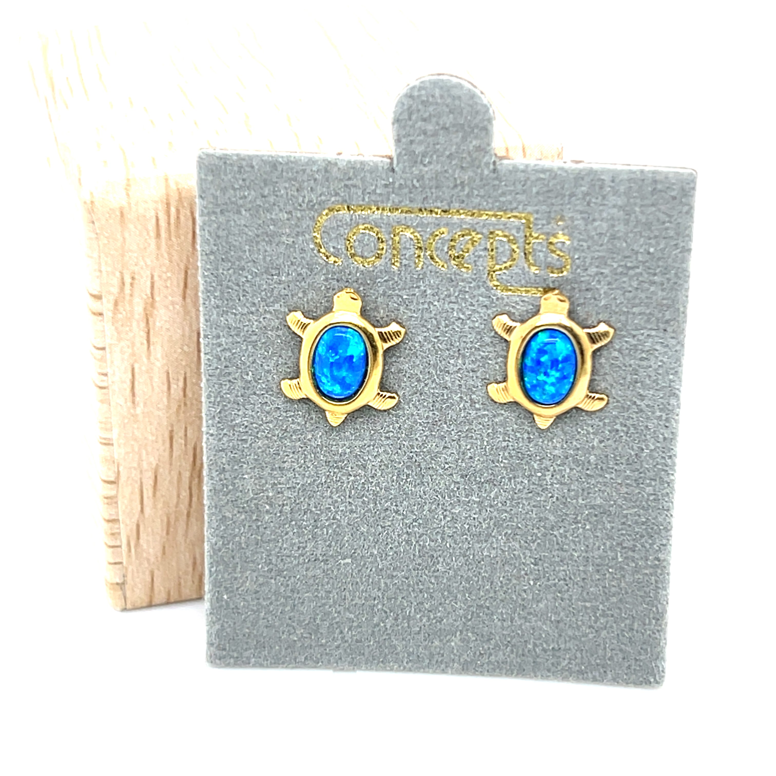 Concepts Gold-Tone Simulated Blue Opal Turtle Allergy Free Earrings