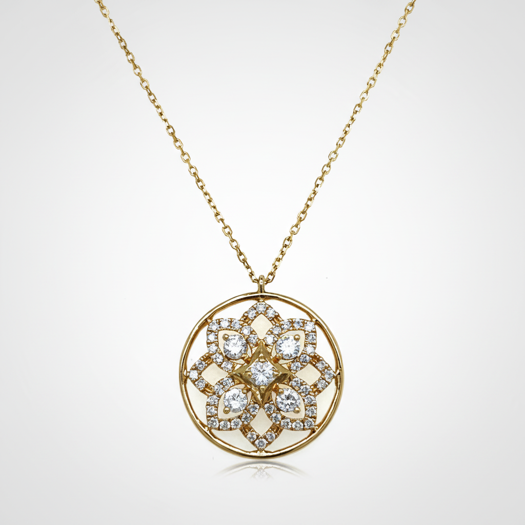 14K Yellow Gold 1/2 Carat Total Weight (53) Diamond Mandala Pendant