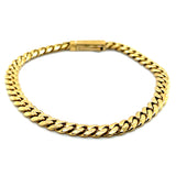 Stainless Steel Gold-IP 6mm Curb Key Clasp Bracelet 8"