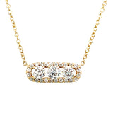 14K Yellow Gold 3g 3/4 Carat Total Weight Round Brilliant Cut Natural Diamond Three-Stone East-West Halo Framed Necklace