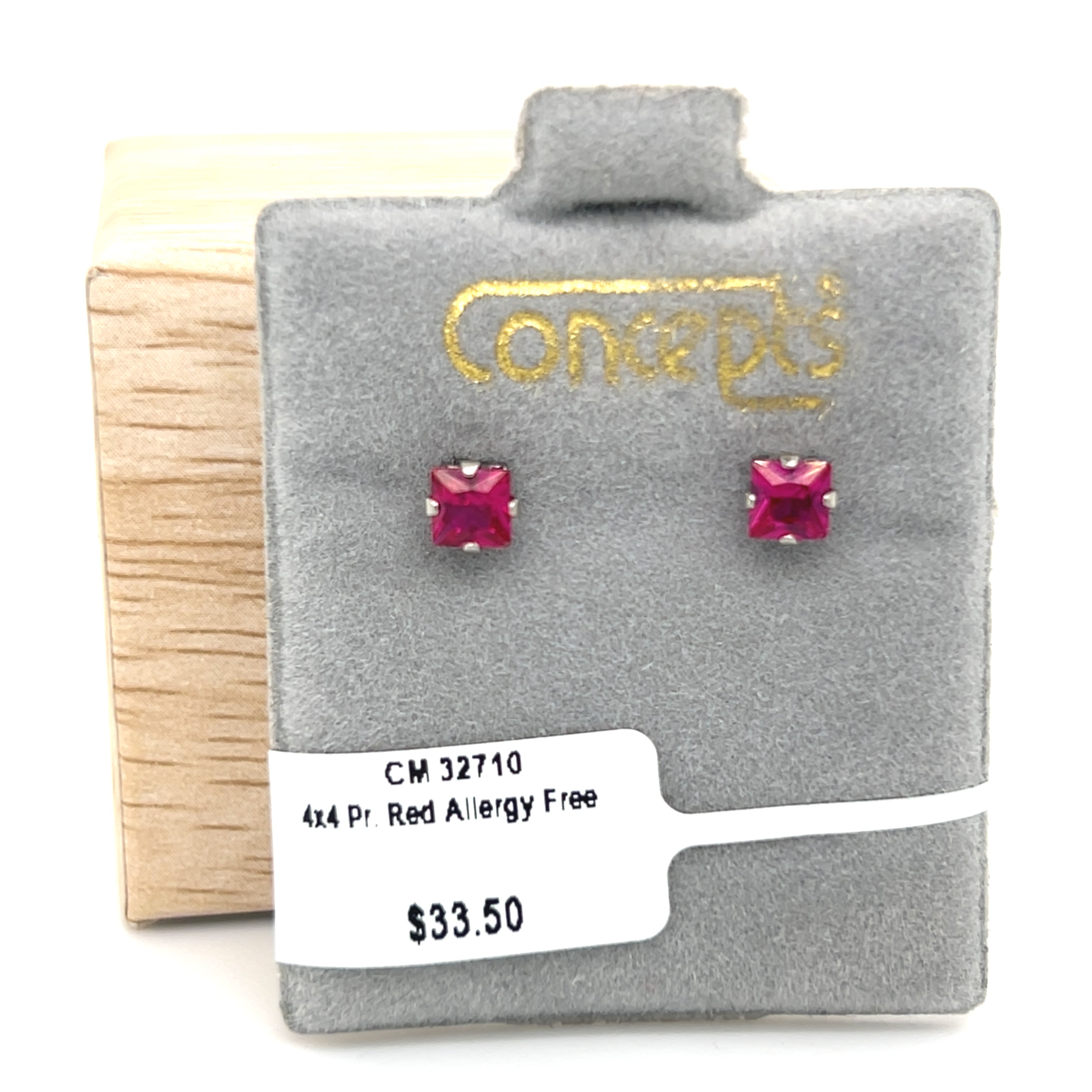 4x4mm Red Allergy Free Earrings
