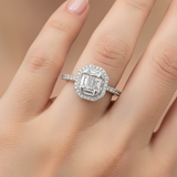 White Gold Composite Set Diamond Baguette Octagon Bridal Engagement Ring