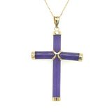 14K Yellow Gold Violet Jade Cross Pendant Necklace