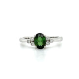 14K White Gold 5x7mm 0.66CT Oval Moss Green Tourmaline and 0.06 Carat Total Weight (6) Diamond Ring
