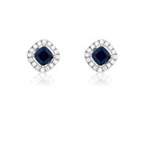 Sterling Silver Sapphire and White CZ Square Stud Earrings