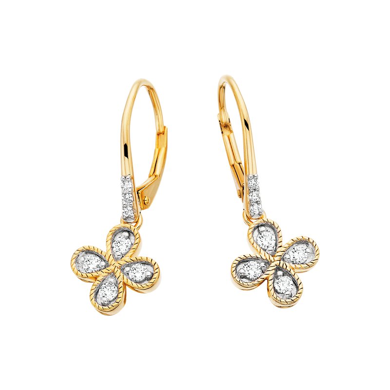 Sterling Silver Clear Cubic Zirconia Drop Lever Back Flower-Like Earrings