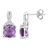 Sterling Silver Cushion Amethyst with White Topaz Earrings