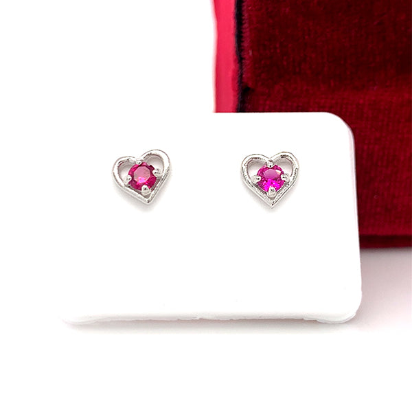 Sterling Silver July Birthstone Earrings with Open Heart Design, Little Girl Jewelry