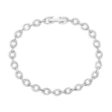 Sterling Silver, Polished & CZ Oval Link Bracelet 7"
