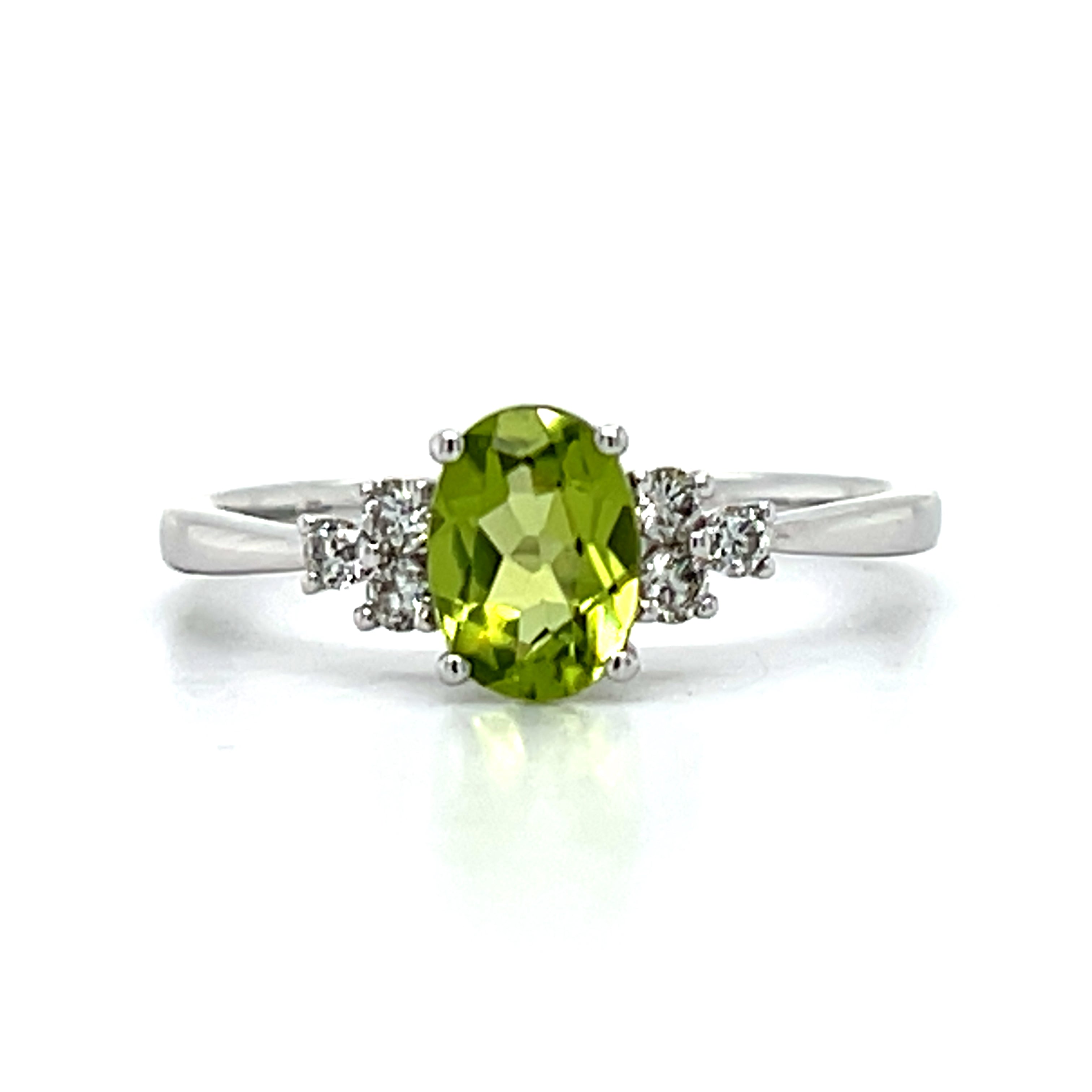14K White Gold Peridot and Diamond Ring