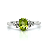 14K White Gold Peridot and Diamond Ring