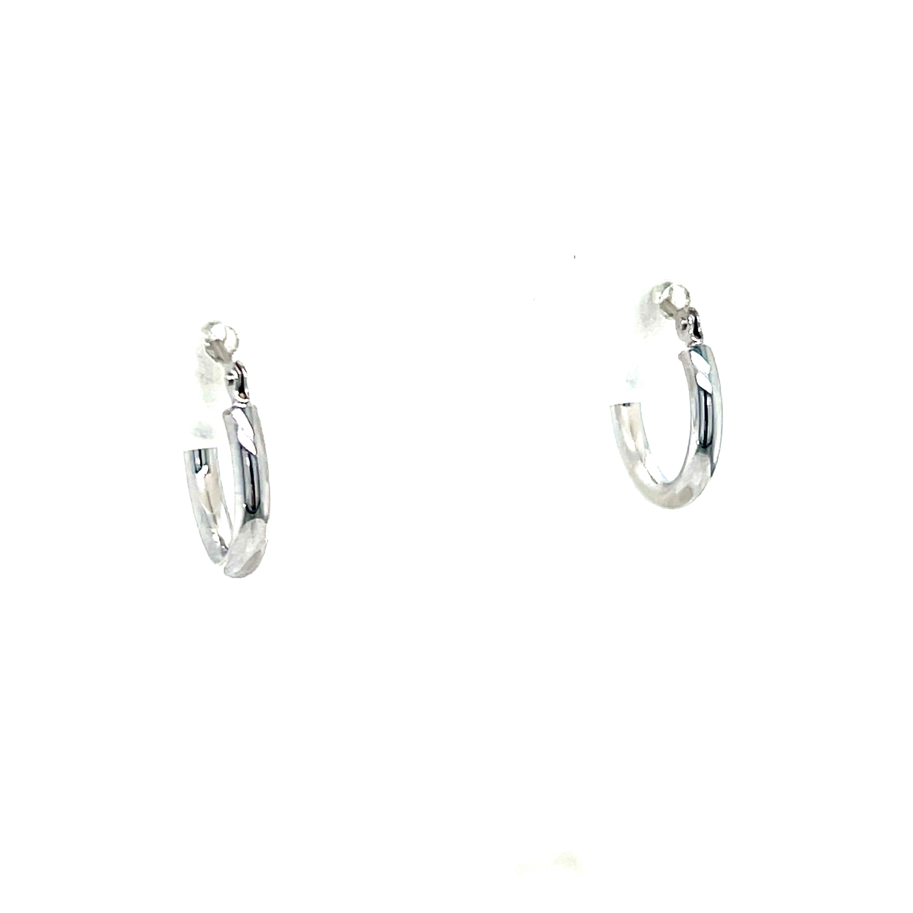 14K White Gold Polished Huggie Hoops