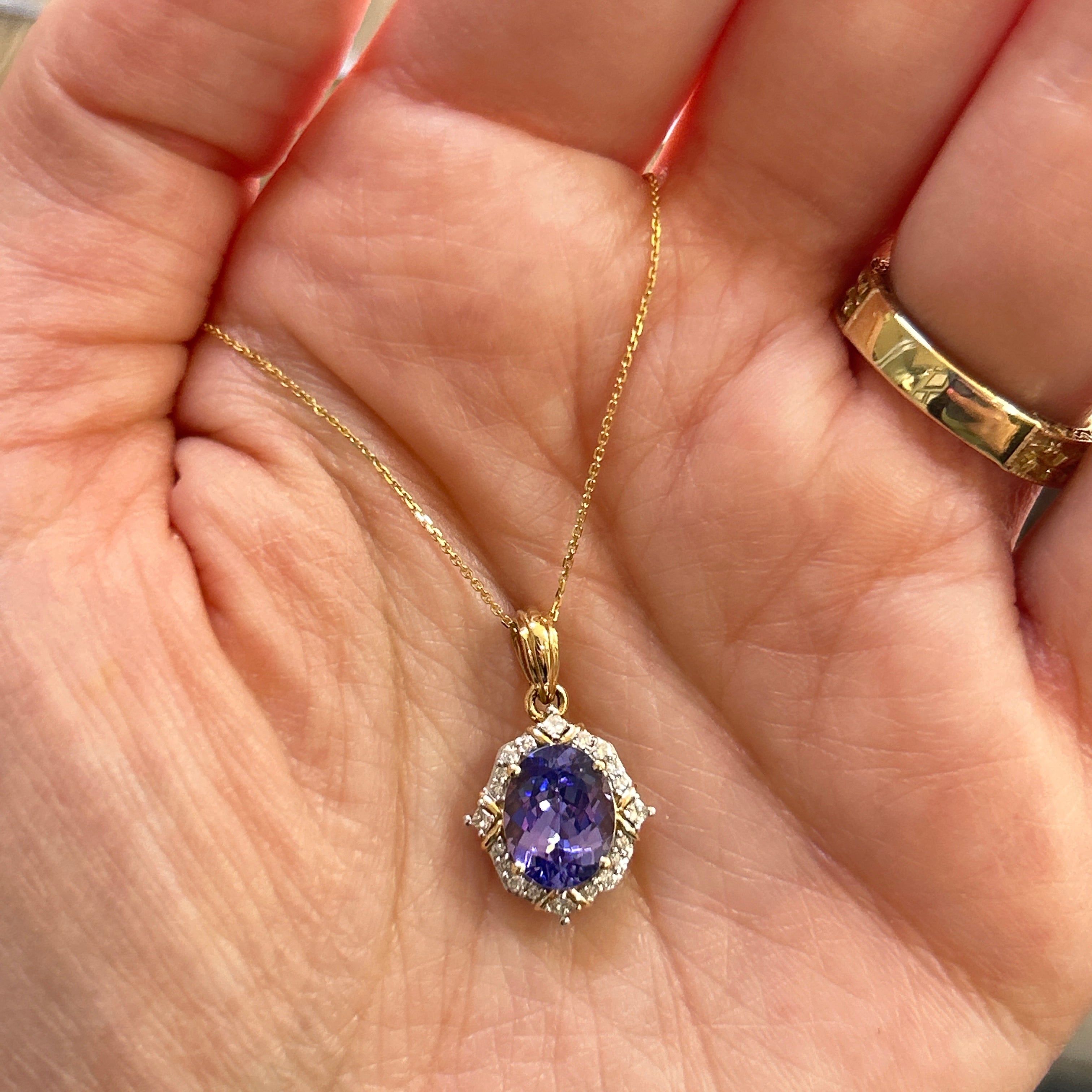 14K Yellow Gold Tanzanite and White Diamond Pendant