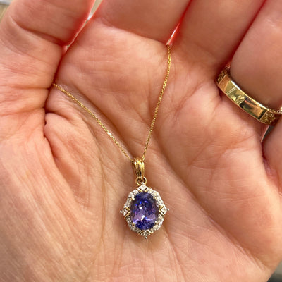 14K Yellow Gold Tanzanite and White Diamond Pendant