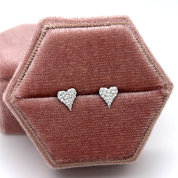 Silver Pavé Cubic Zirconia Heart Earrings