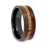 Men's Black Ceramic 8mm Band with Antler and Whiskey Barrel Inlay Size 10.5