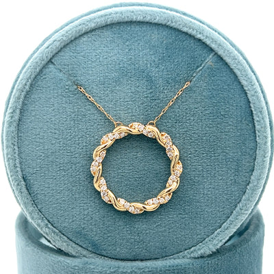 10K Yellow Gold 1/4 Carat Total Weight Diamond Twisted Infinity Circle Pendant - 18" Chain