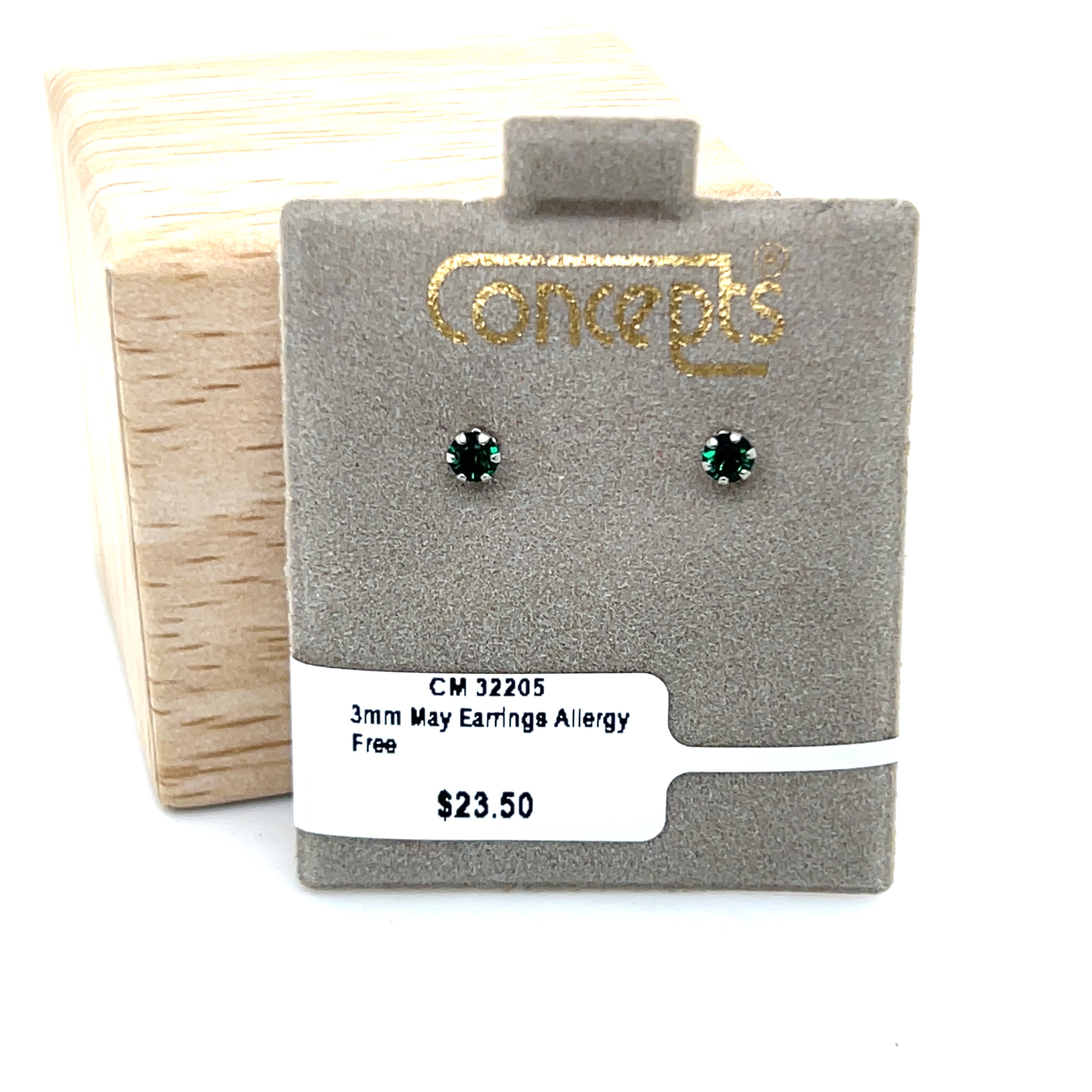 May Birthstone 3mm Stud Allergy Free  Earrings