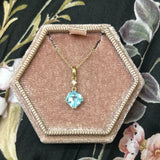 14K Yellow Gold 1.09CT 6x6mm Swiss Blue Topaz and 0.022 Carat Total Weight Diamond Pendant