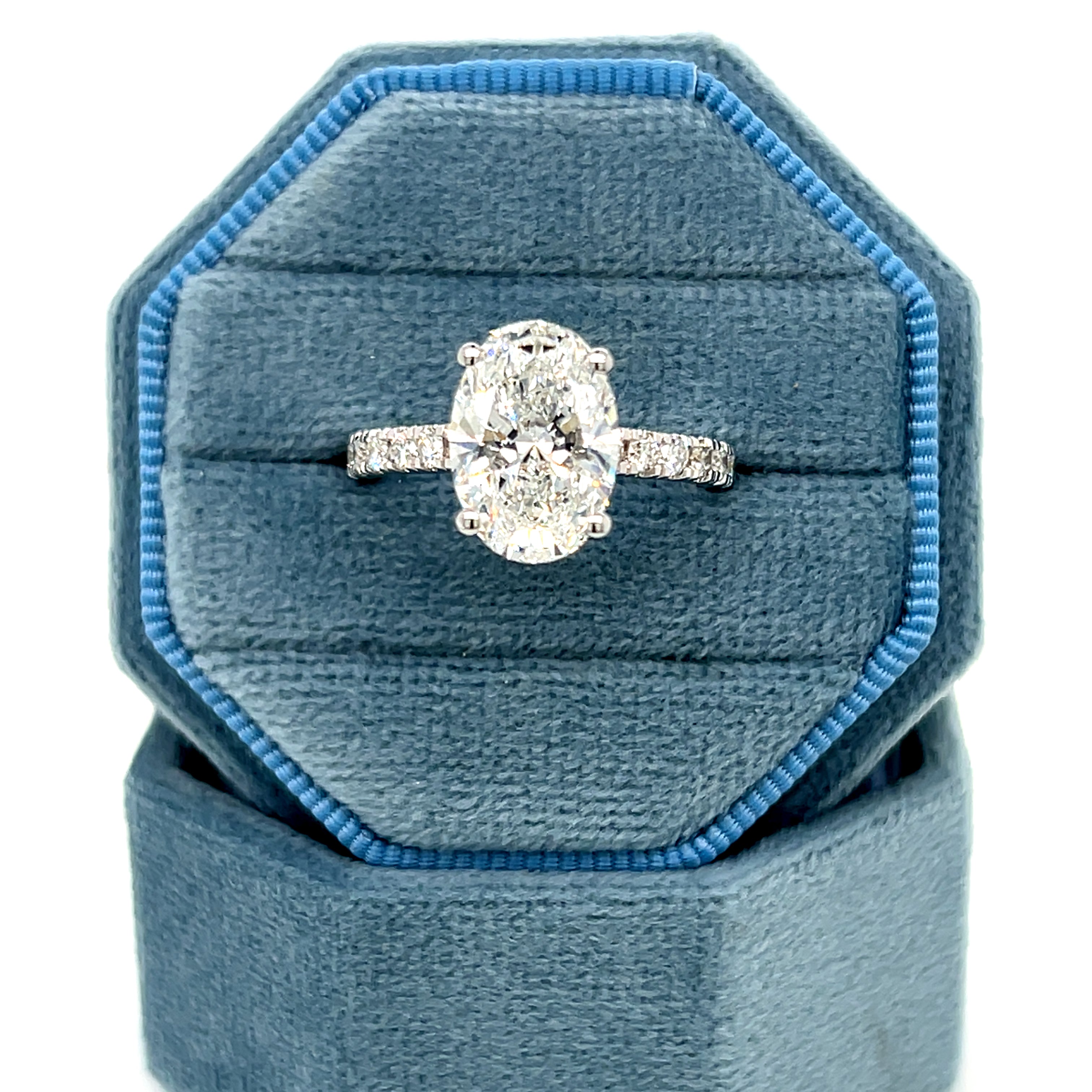 14K White Gold 3.78 Carat Total Weight Lab Grown Diamond Hidden Halo Oval Engagement Ring