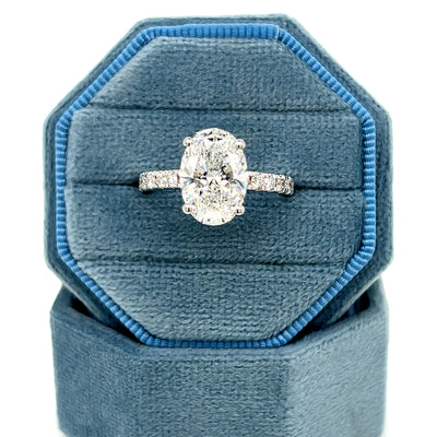 14K White Gold 3.78 Carat Total Weight Lab Grown Diamond Hidden Halo Oval Engagement Ring