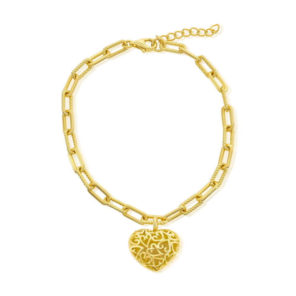 Silver Gold-Plated Puffed Heart Bracelet