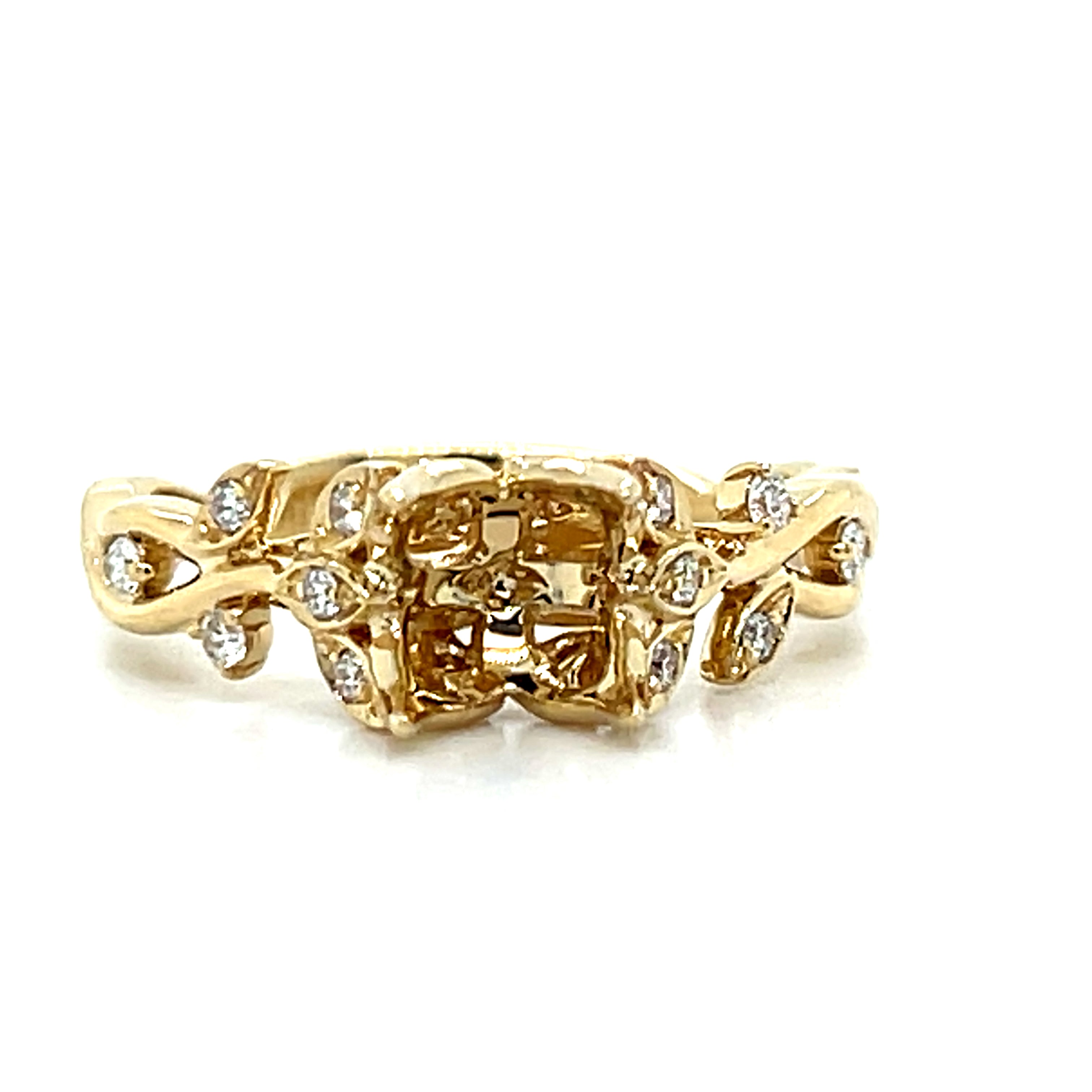 14K Yellow Gold 0.17 Carat Total Weight Diamond Vine Inspired Semi-Mount Ring