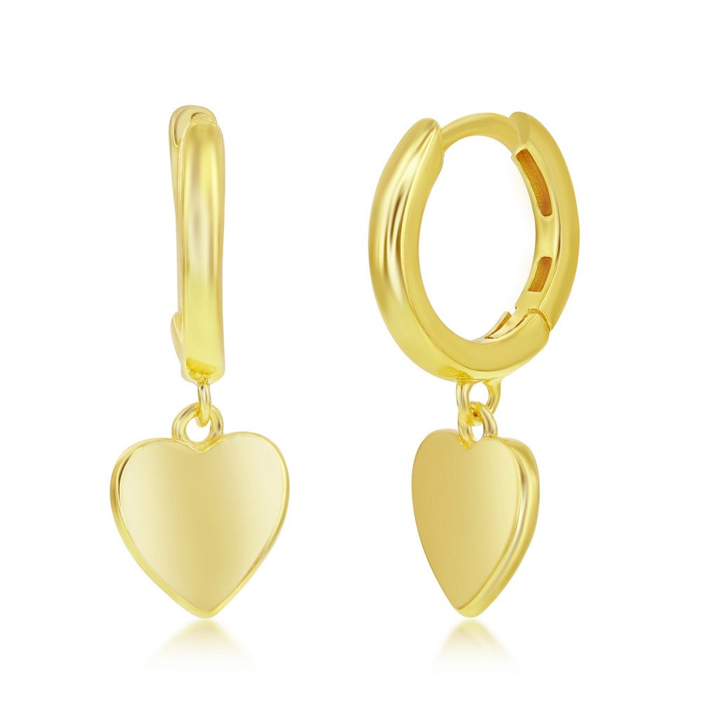 Sterling Silver Gold Plated Heart Charm Huggie Hoop Earrings